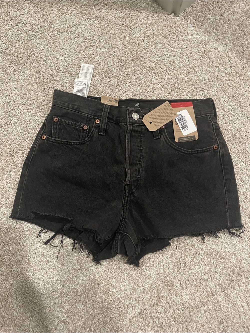 Levi's Women's Black Frayed High-Rise Denim Shorts 501